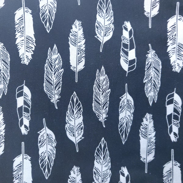 Feathers on Black, 100% Cotton fabric, Fabric by the Yard