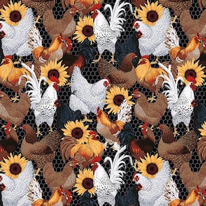 Tissu poulet, 100 % coton, tissu par mètre