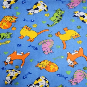 Cartoon Cat Flannel Fabric, 100% Cotton, Fabric by the Yard, Choose your Cut