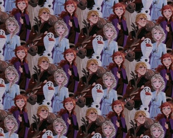 Frozen 2 Fabric, Elsa, Olaf, Anna, Kristoff, Sven fabric, 100% Cotton, Fabric by the Yard, Choose your Cut