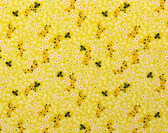 Bee and Daisy Fabric, 100% Cotton, Fabric by the Yard, Choose your Cut