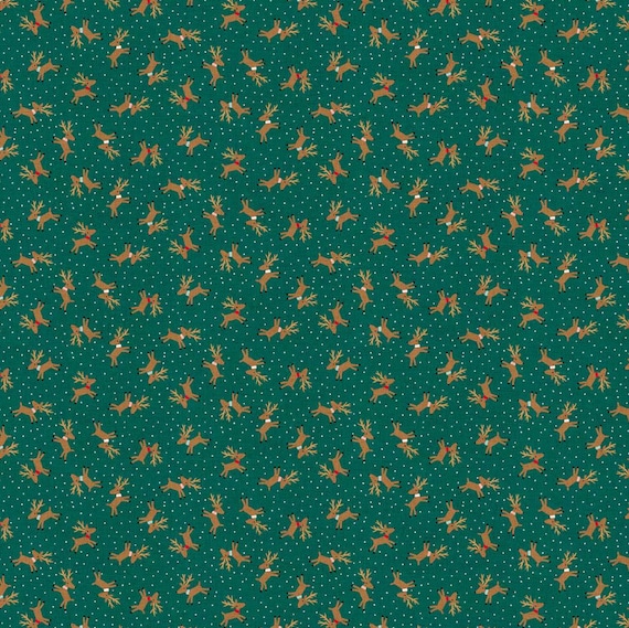 Cute Reindeer Fabric, Children's Christmas Fabric 100% cotton, Fabric by the yard, Choose your cut.