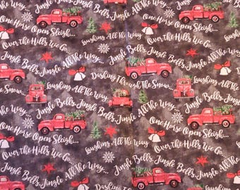 Roter Weihnachtstruck Stoff, 100% Baumwolle, Weihnachtsstoff, Weihnachtstrucks Stoff, Meterware