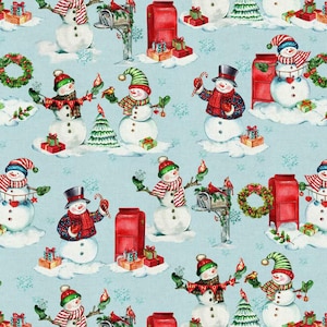 Snowman Fabric, Christmas Fabric, 100% Cotton, Fabric by the Yard, Choose your Cut