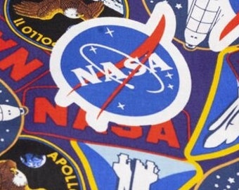 Stof met NASA-logo, 100% katoen, ruimtestof, stof op maat gesneden, kies je snit