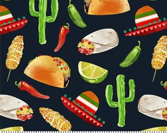 Taco Fabric, 100% Cotton fabric, Mexican Food Fabric, Fabric by the Yard