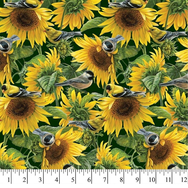 Sunflower Fabric, 100% Cotton, Fabric by the Yard, Choose your Cut