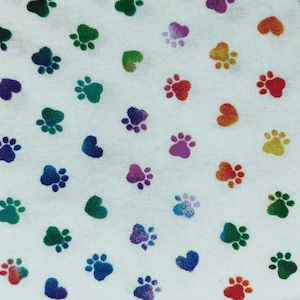 Rainbow Paw Print Fabric, 100% Cotton, Fabric by the Yard, Choose your Cut, quilting