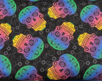 Rainbow Skeleton Fabric, 100% Cotton, Halloween Fabric, Day of the Dead fabric, Fabric by the Yard