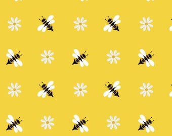 Bee Fabric, Flower Fabric, 100% Cotton, Fabric by the Yard, Choose your Cut