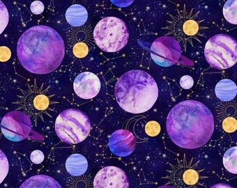 Planets and Constellations Fabric, Space Fabric, 100% Cotton fabric, Fabric by the Yard, Choose Your Cut