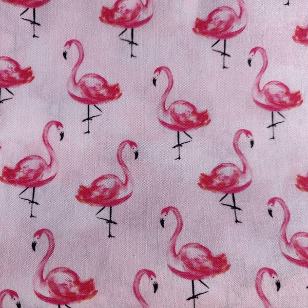 Tissu Pink Flamingos, 100% Coton, Tissu par cour, Choisissez votre coupe, quilting, tissus d’été