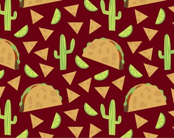 Taco Fabric, 100% Cotton fabric, Mexican Food Fabric, Fabric by the Yard
