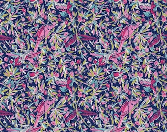 Floral Parrot Fabric, Tropical Fabric, 100% Cotton, Fabric by the Yard, Choose your Cut