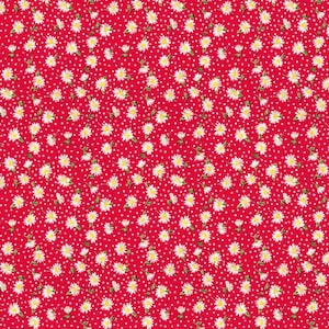 Daisies on Red Fabric, 100% Cotton, Fabric by the Yard