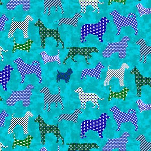 Geometric Pattern Dogs Fabric, 100% Cotton, Fabric by the Yard, Choose your Cut