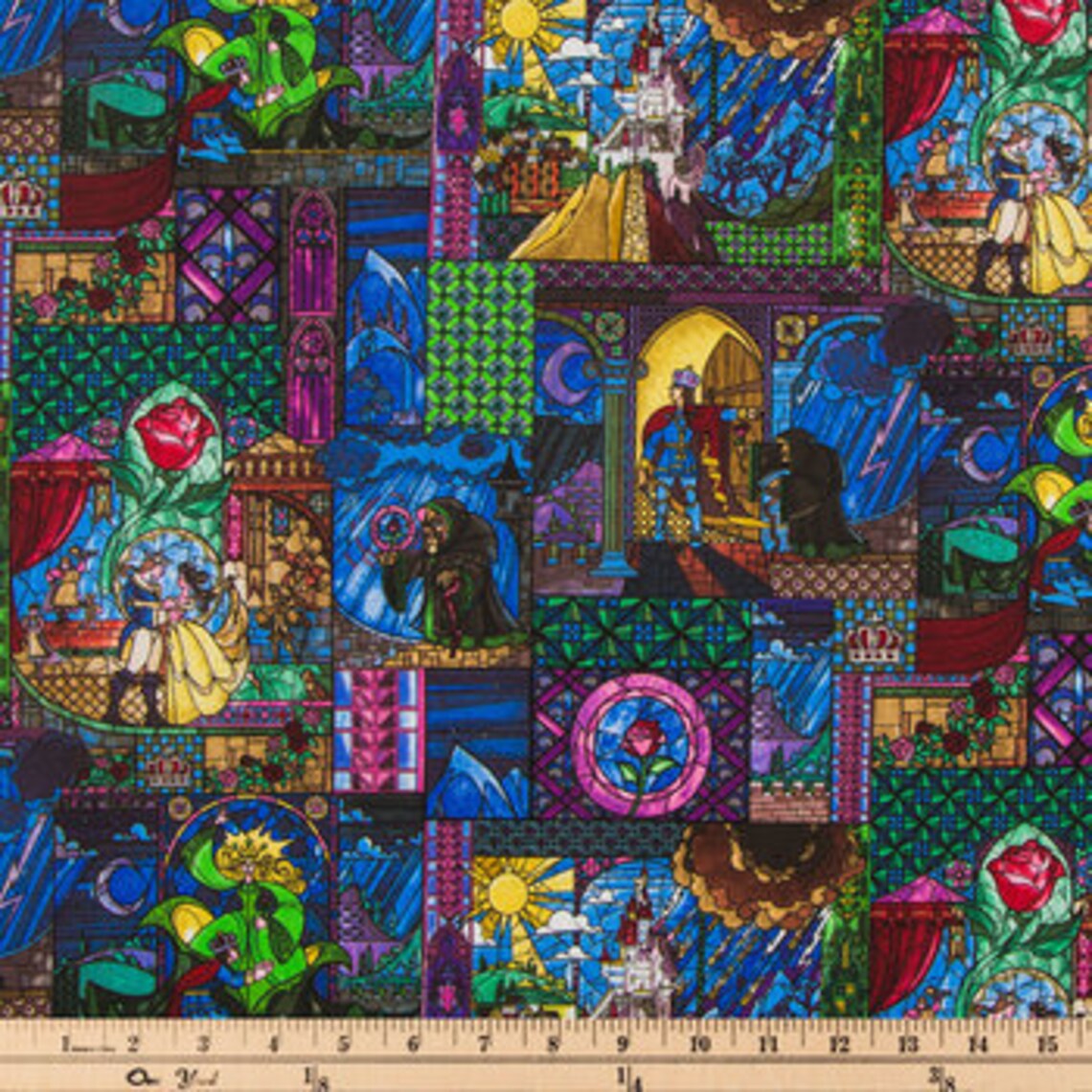 Beauty and the Beast Stained Glass Fabric 100 Cotton Fabric Etsy