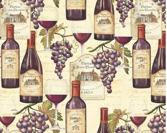 Tela Vino y Uvas, 100% Algodón, Tela Viñedo, Tela cortada a medida, Elige tu Corte