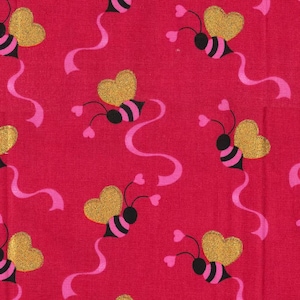 Bees and Hearts Fabric, 100% Cotton, Fabric by the Yard, Choose your Cut