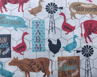 Farm Animal Fabric, 100% Cotton fabric, Fabric by the Yard