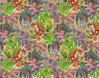 Floral Tiger Stoff, Tropischer Stoff, 100% Baumwolle, Rohware, Wähle Deinen Schnitt