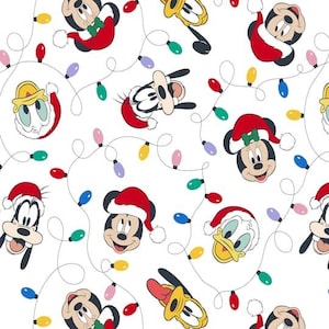 Mickey Mouse Christmas Lights Fabric, 100% Cotton, Fabric by the Yard, Choose your Cut, quilting
