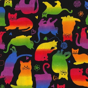 Rainbow Cat Fabric, 100% Cotton, Fabric by the Yard, Choose your Cut