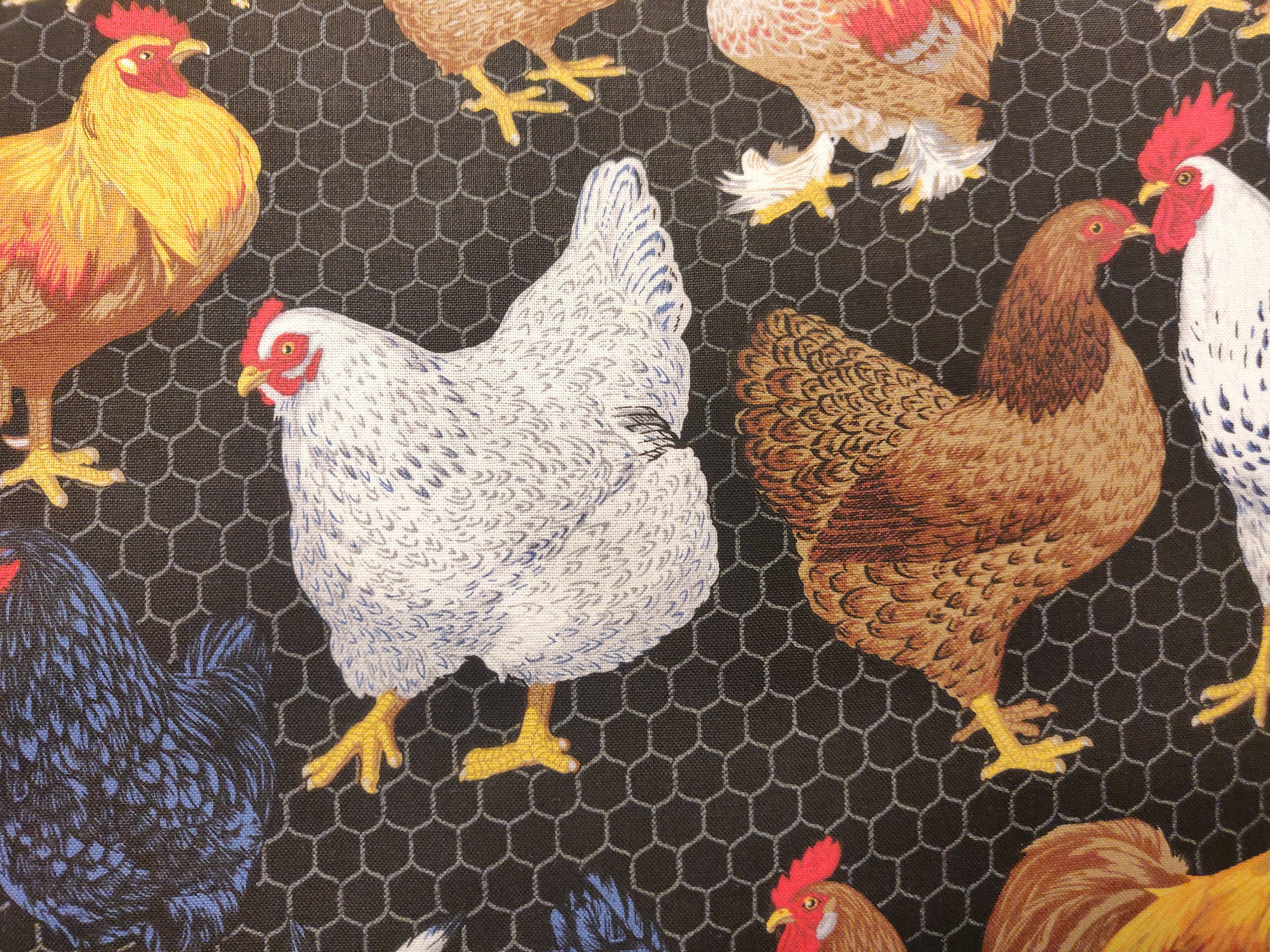 Chicken Fabric, Chicken Wire Fabric, 100% Cotton Fabric, Fabric by the ...