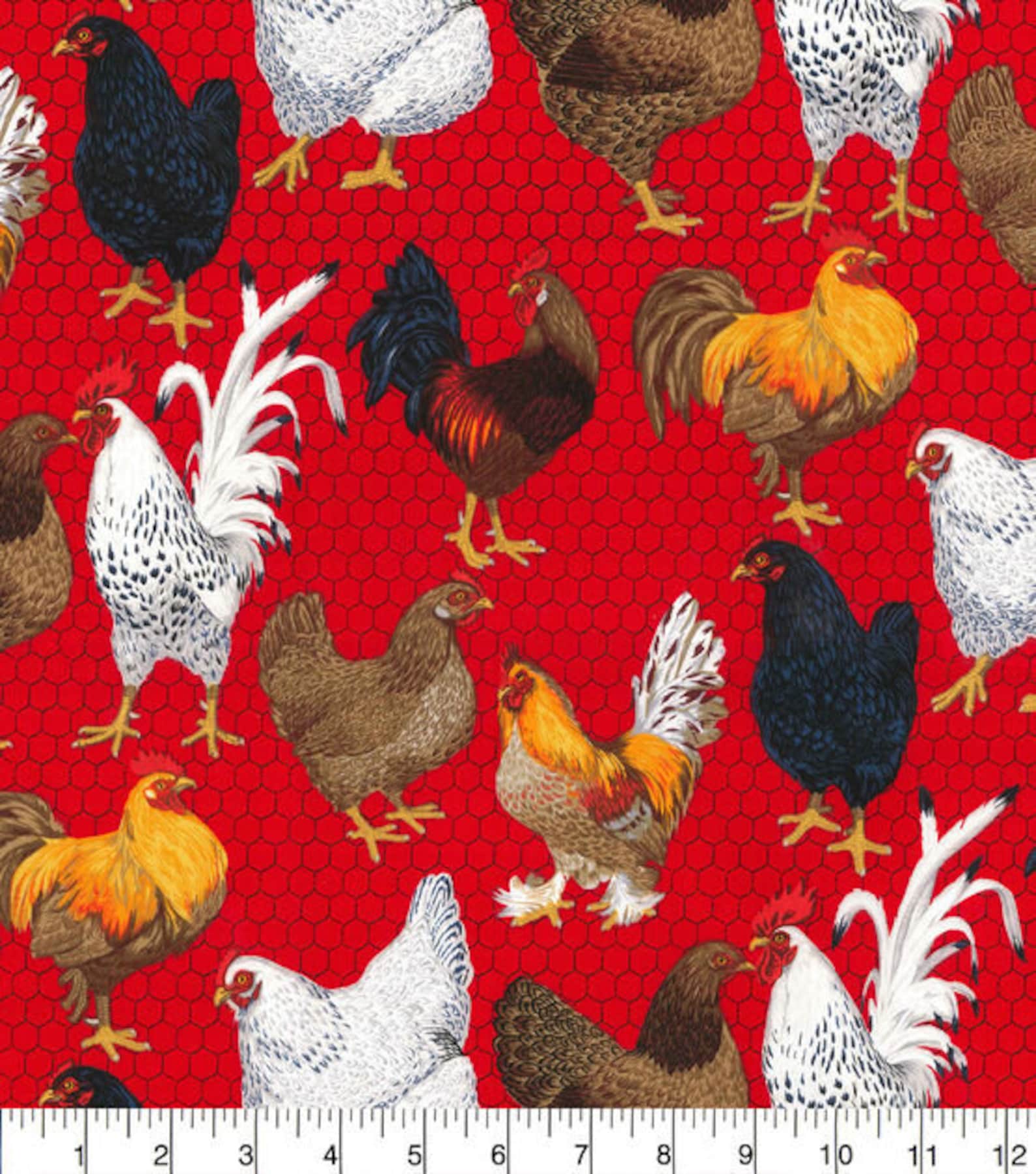 Chicken Fabric, Chicken Wire Fabric, 100% Cotton Fabric, Fabric by the ...