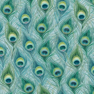 Peacock Feather Fabric, 100% Cotton, Peacock Fabric by the Yard, Choose your Cut