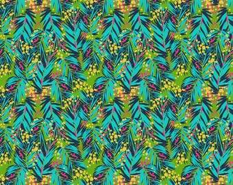 Tela de hojas de palma tropical, tela de palmera, 100% algodón, tela cortada a medida, elige tu corte, acolchado