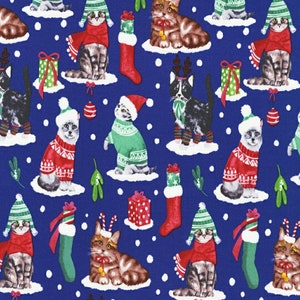 Christmas Sweater Cats Fabric, 100% Cotton, Christmas Fabric, Christmas Cat fabric, Fabric by the Yard