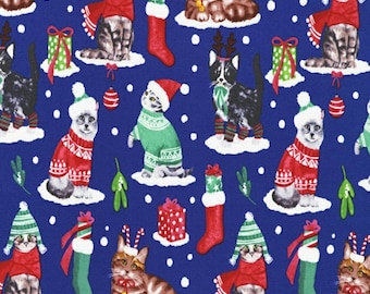 Christmas Sweater Cats Fabric, 100% Cotton, Christmas Fabric, Christmas Cat fabric, Fabric by the Yard