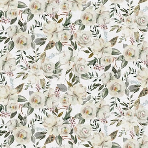 White Floral Fabric, 100% Cotton fabric, Fabric by the Yard