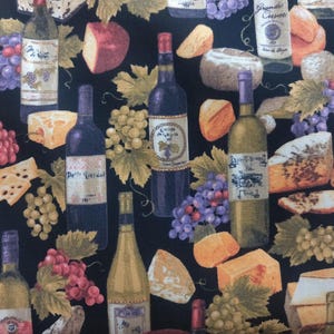 Wine and Cheese Fabric, 100% Cotton, Fabric by the Yard, Choose your Cut, quilting