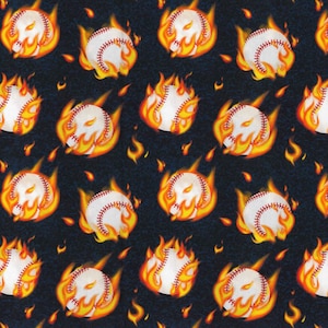 Baseballs and Fire Fabric, 100% Cotton, Fabric by the Yard, Choose your Cut