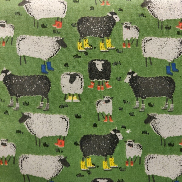 Sheep in Rain Boots Fabric, 100% Cotton fabric, Fabric by the Yard