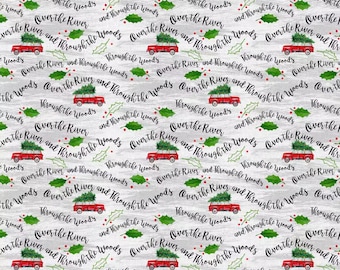 Roter Weihnachtstruck Stoff, 100% Baumwolle, Weihnachtsstoff, Weihnachtstrucks Stoff, Meterware