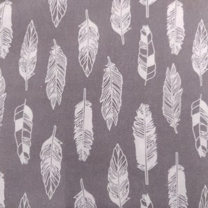 Feathers on Gray, 100% Cotton fabric, Fabric by the Yard