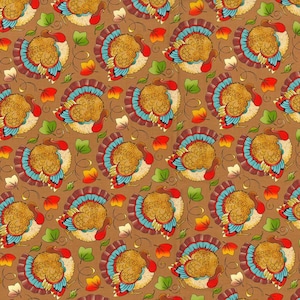 Turkey Fabric, Thanksgiving Fabric, 100% Cotton, Autumn Fabric, Fall Fabric, Fabric by the Yard, Choose your Cut