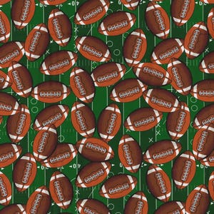 Footballs on Field Fabric, 100% Cotton, Fabric by the Yard, Choose your Cut