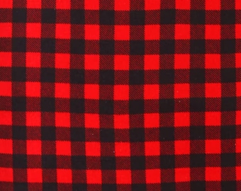 Buffalo Check Flannel Fabric, 100% Cotton, Red and Black Plaid Fabric by the Yard, Choose your Cut