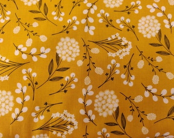 Weiße Blumen auf gelbem Stoff, 100% Baumwolle, Meterware, Blümchenstoff, Wähle deinen Schnitt, Quilten