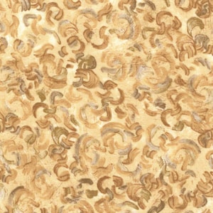 May include: A fabric with a repeating pattern of abstract brushstrokes in shades of brown, tan, and gray on a cream-colored background. The design resembles a textured, artistic print, suitable for various craft projects.