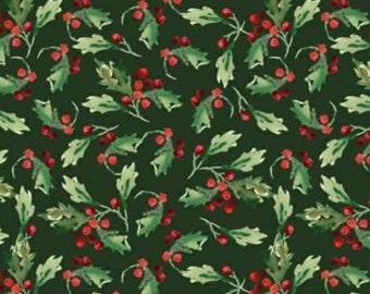 Holly Berry Fabric, Christmas Fabric, 1/2 yard, 100% Cotton