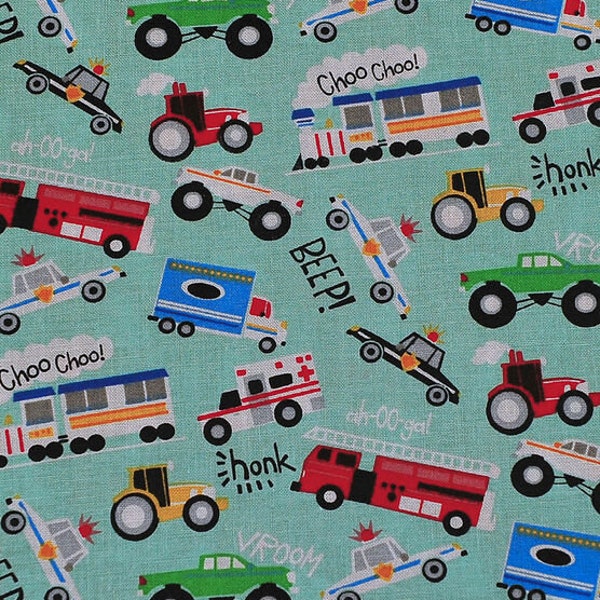 Vehicles Fabric, Ambulance Fabric, Firetruck Fabric, Train Fabric, 100% Cotton, Fabric by the Yard, Choose your Cut