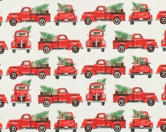 Christmas Red Truck Fabric, 100% Cotton, Christmas Fabric, Christmas Trucks Fabric, Fabric by the Yard