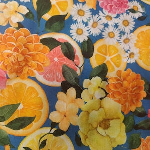 Oranges and Flowers Fabric, 100% Cotton, citrus fruit Fabric, Floral Fabric, Fabric by the Yard, Choose your Cut
