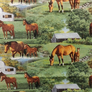 Horses Fabric, Farm Fabric 100% Cotton, Fabric by the Yard, Choose your Cut