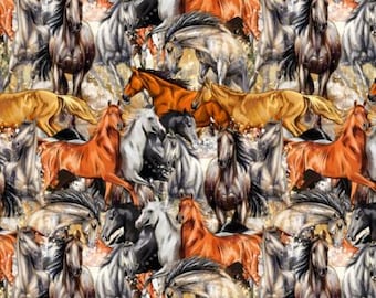 Horse Fabric, Farm Fabric, 100% Cotton, Fabric by the Yard, Choose your Cut
